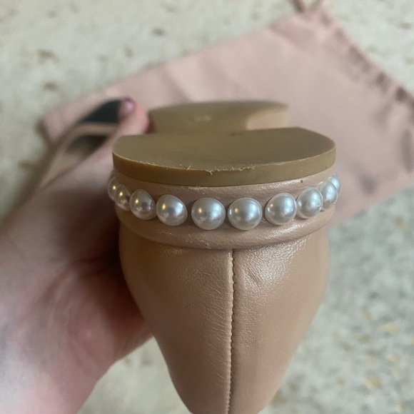 Stuart Weitzman Pearl-Embellished Two Tone Leather Flats - Picture 5 of 10